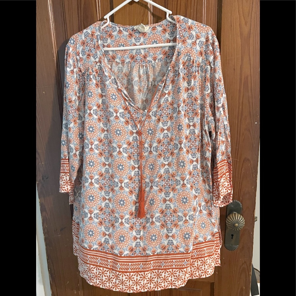 Orange and Blue print top